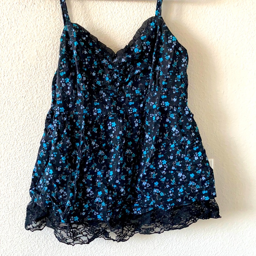 Large Blue and Black Floral Dress Tank
